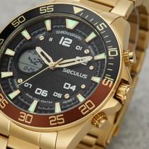 Relógio Seculus Masculino Anadigi Aço Dourado 77112GPSVDA4