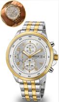 Relógio Seculus Masculino Analógico De Pulso Cronógrafo Prateado Dourado Aço Inoxidável Brilha No Escuro Calendário Prova Dágua 100 Metros Original Relógio Seculus Masculino Analógico De Pulso Cronógrafo Prateado Dourado Aço Inoxidável Brilha No Escuro Calendário Prova Dágua 100 Metros Original