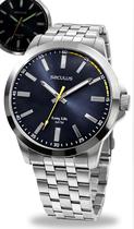 Relógio Seculus Masculino Analógico Prateado Fundo Azul Escuro Casual Quartz Em Aço Inoxidável Brilha No Escuro Prova Dágua 50 Metros Original