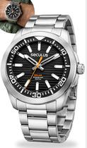 Relógio Seculus Masculino Bateria Solar Recarregável De Pulso Esportivo Prateado Em Aço Inoxidável A Prova Dágua Em 100 Metros Original
