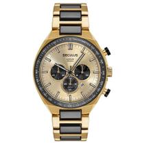 Relógio SECULUS Masculino Cronógrafo Aço e Cerâmica Preto e Dourado Referência: 77289GPSVHQ2