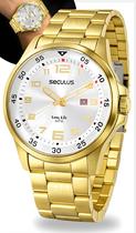 Relógio Seculus Masculino De Pulso Dourado Analógico Casual Clássico Em Aço Inoxidável A prova DÁgua Em 50 Metros Original