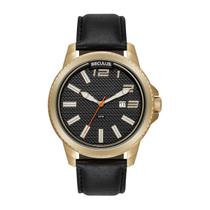 Relógio Seculus Masculino Dourado Couro Preto 46mm Original 44266gpsvdc1