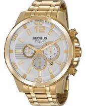 Relógio Seculus Masculino Dourado Cronógrafo Para Mergulho Cor do fundo Prateado Relógio Seculus Masculino Dourado Cronógrafo Para Mergulho Cor do fundo Prateado