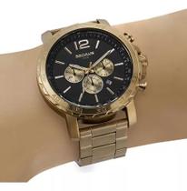 Relógio Seculus Masculino Dourado Cronógrafo Para Mergulho Cor Do Fundo Preto