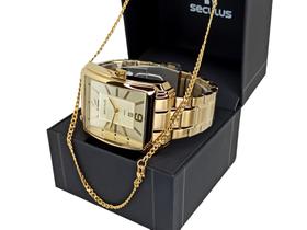 Relógio Séculus Masculino Dourado Quadrado Extra Grande Luxo 23706GPSVDA1