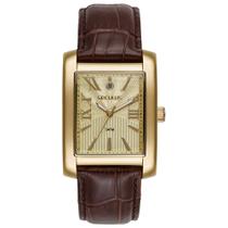 Relogio Seculus masculino dourado quadrado pulseira de couro numeros romanos executivo retangular banhado luxo com calendário 23744GPSVDC2 Relogio Seculus masculino dourado quadrado pulseira de couro numeros romanos executivo retangular banhado luxo com calendário 23744GPSVDC2