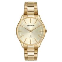 Relogio Seculus Masculino Dourado Slim Minimalista Classico Calendario Prova Dagua Aço Inox 77182GPSVDA2