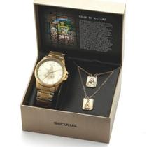 Relógio Seculus Masculino Kit Dourado 20968GPSKDA1