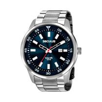 Relógio Seculus Masculino LongLife Prata Calendario Original
