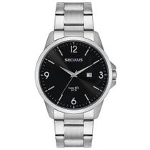 Relógio Seculus Masculino Prata Aço Calendário Visor Preto 44218G0SVNA2 Relógio Seculus Masculino Prata Aço Calendário Visor Preto 44218G0SVNA2