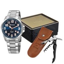 Relogio Seculus masculino prata azul aço inox com numeros calendario kit presente com abridor de vinhos 20929G0SVNA2K1 Relogio Seculus masculino prata azul aço inox com numeros calendario kit presente com abridor de vinhos 20929G0SVNA2K1