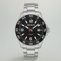 Relógio Seculus Masculino Prata Elegante Aço Inox Preto 5ATM
