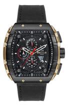 Relógio Seculus Masculino Preto Couro Quadrado Cronografo Preto Dourado Preto
