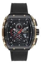 Relógio Seculus Masculino Preto Couro Quadrado Cronografo Preto Dourado Preto