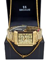 Relógio Séculus Masculino Quadrado Dourado Original 23714GPSVDA1