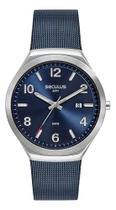 Relógio Seculus Masculino Slim Malha Mesh Azul Marinho Aço Azul Prateado Azul