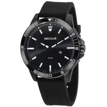 Relogio Seculus masculino todo preto sport pulseira de borracha silicone a prova de agua 44074GPSVPU1