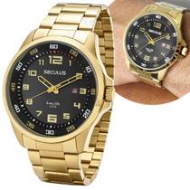 Relógio Seculus Original De Pulso Masculino Analógico Dourado Aço Inoxidável A Prova Dágua em 50 Metros Relógio Seculus Original De Pulso Masculino Analógico Dourado Aço Inoxidável A Prova Dágua em 50 Metros