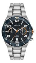 Relógio Seculus Solar Masculino Prata Azul Laranja 77341gpsv Prateado Azul-escuro Preto