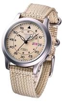 Relógio Seiko 5 SNK803 Automático Militar 37mm - Correia Bege e Bisel Prateado Relógio Seiko 5 SNK803 Automático Militar 37mm - Correia Bege e Bisel Prateado
