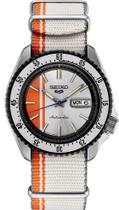 Relógio SEIKO SRPK73 5 Sports Automatic para homens prateado/laranja