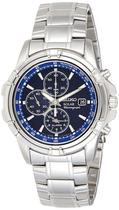 Relógio Seiko SSC141 masculino em aço inoxidável com mostrador azul solar