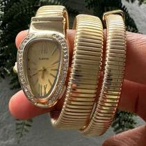 Relogio Serpente bracelete ajustavel com strass em forma de cobra quartzo para mulheres serpente