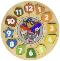Relógio Shape Sorter Paw Patrol com 12 formas de madeira