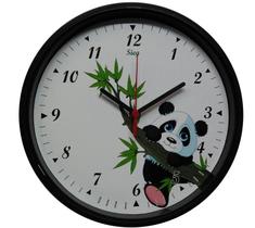 Relógio Sieg Redondo Preto Fundo Ursinho Panda 24cm