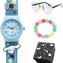 relogio silicone azul infantil + oculos pulseira crianca presente menina acetato qualidade premium protecao uv relogio silicone azul infantil + oculos pulseira crianca presente menina acetato qualidade premium protecao uv