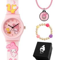 relogio silicone infantil rosa + colar pulseira pulseira ajustavel qualidade premium acetato crianca menina protecao uv