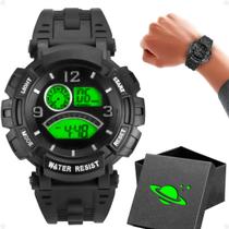 relogio silicone led infantil digital criança preto + caixa cronometro alarme original criança adolescente data presente