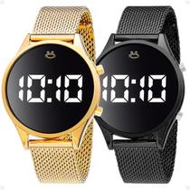 Relogio Silicone Preto Led + Relogio Feminino Digital Inox presente preto led silicone social casual qualidade premium