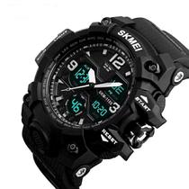 Relógio skmei 1155 b masculino, esporte, preto, borracha, prova d'água, casual, digital e analógico.