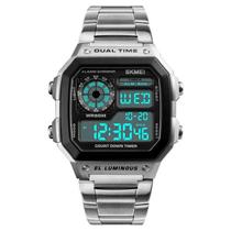 Relógio skmei 1335 masculino prata prova dágua digital inox social luz