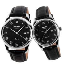 Relógio SKMEI Couple, pulseira de couro impermeável para homens e mulheres