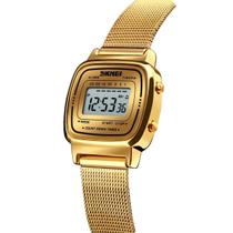 Relogio skmei feminino 1901 dourado quadrado social retro aço inox