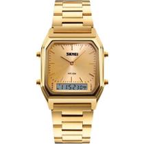 Relógio Skmei Feminino Dourado 10865 Anadigi 3 Atm Cristal Mineral Tamanho Médio