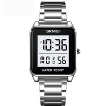 Relógio Skmei Prateado Digital Quadrado Grande 2154