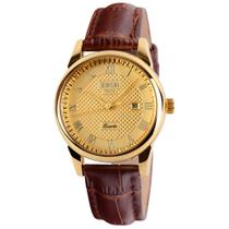 Relógio SKMEI, pulseira feminina de couro marrom, moda à prova d'água