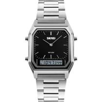 Relógio Skmei Vintage Analógico Digital Prateado Mostrador Preto 1220 Relógio Skmei Vintage Analógico Digital Prateado Mostrador Preto 1220
