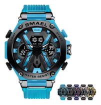 Relógio Smael 8087 Masculino Militar Azul Transparente