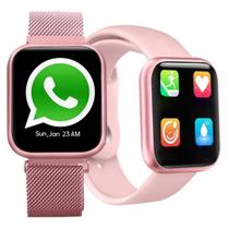 Relogio Smart Watch Band inteligente feminino rosa medidor pressao arterial batimentos touch screen 40mm iOS android