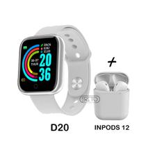 Relógio Smart Watch Digital D20 Masculino / Feminino + Fone Bluetooth Sem Fio i12