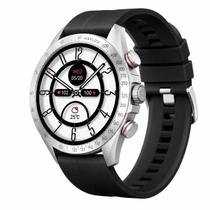 Relógio Smartwatch Ecossistema Xiaomi, Haylou Solar Pro Certificado Militar, cor Silver Pulseira Preta Extra Tela AMOLED 1.43 IOS e Android, Strava