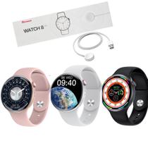 Relógio Smartwatch Feminino E Masculino W28 Pro Redondo Preto Branco e Rosa Relógio Smartwatch Feminino E Masculino W28 Pro Redondo Preto Branco e Rosa