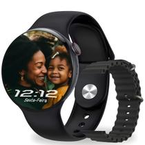 Relógio Smartwatch Feminino W28 Pro Redondo Incluso Pulseira de Silicone Oceano