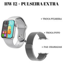 Relógio Smartwatch Inteligente Hw12 Android iOS Bluetooth + Pulseira Metal Extra