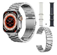 Relógio Smartwatch Inteligente Prata 3 pulseiras WS09 Academia Esportes e Caminhadas